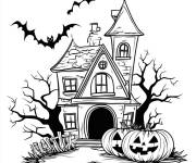 Coloriage Maison hant&eacute;e imprimable