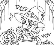 Coloriage Mario comme magicien de Halloween