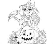 Coloriage Mignonne sorcière d'Halloween