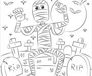 Coloriage Momie sortant pendant le Halloween