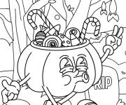 Coloriage Panier de bonbons d'Halloween dans l'arbre