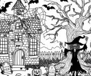 Coloriage Paysage horreur de Halloween