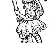 Coloriage Petite Sorci&egrave;re en chaussettes ray&eacute;es