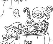 Coloriage Petite sorci&egrave;re mignon avec les bonbons