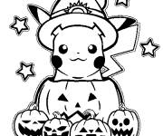 Coloriage Pikachu et la f&ecirc;te de halloween