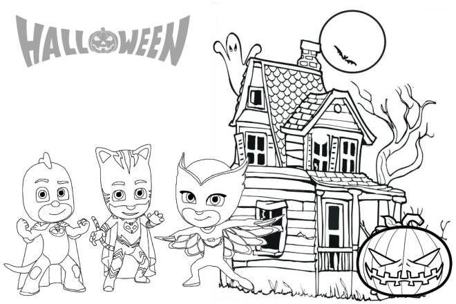 Coloriage et dessins gratuits PJ Masks et la maison des fantômes à imprimer