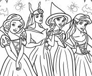 Coloriage Princesse de Disney se déguisent pour l'Halloween