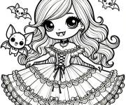 Coloriage Princesse vampire avec ses petits amis chauve-souris