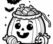 Coloriage Sac &agrave; bonbons et chauve souris pour Halloween