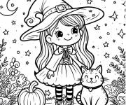 Coloriage Sc&egrave;ne de Halloween pour fille