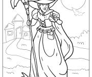 Coloriage sorci&egrave;re m&eacute;chante avec son balai