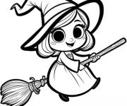 Coloriage Sorci&egrave;re sur balai pour Halloween