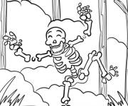 Coloriage Squelette dansant dans une for&ecirc;t effrayante