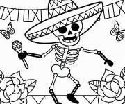 Coloriage Squelette mexicain de Halloween