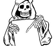 Coloriage Squelette tenant une carte de Halloween