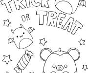 Coloriage Squishmallow et trick or treat de Halloween