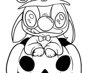 Coloriage Stitch sur citrouille de Halloween