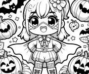 Coloriage Superhéroïne mignonne kawaii halloween