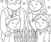 Coloriage C&eacute;l&eacute;bration de la famille juive de hanoucca