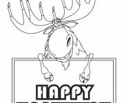 Coloriage Cerf dans une carte de voeux de Hanoucca