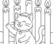 Coloriage Chat et bougies pour Hanoucca