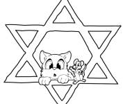 Coloriage Chat et souris mignons dans l'&eacute;toile de David pour hanoucca