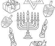Coloriage Collection des &eacute;l&eacute;ments de la f&ecirc;te de Hanukkah