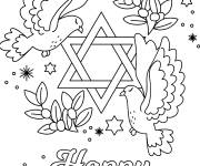 Coloriage Colombe, &eacute;toile de David et branche d'olivier pour Hanoukka