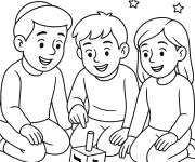 Coloriage Des enfants c&eacute;l&egrave;brent Hanoucca avec la toupie