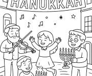 Coloriage Des enfants dans la rue c&eacute;l&egrave;brent Hanoukka