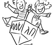 Coloriage Deux enfants rigolos sur une g&eacute;ante toupies