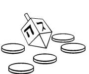Coloriage Dreidel et cinq pi&egrave;ces de monnaies