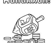 Coloriage Dreidel et pi&egrave;ces de monnaie f&ecirc;te religieuse juive