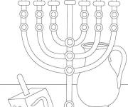 Coloriage Dreidel, Hanukkah et cruche pour f&ecirc;te juive