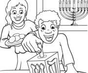 Coloriage Enfants en jouant au dreidel pendant le Hanoucca