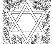 Coloriage &Eacute;toile de David et branches d'olivier pour Hanoukka