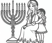 Coloriage Fille et sa maman pour hanoucca