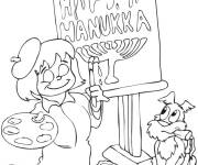 Coloriage Gar&ccedil;on dessinant un tableau de joyeux hanoucca