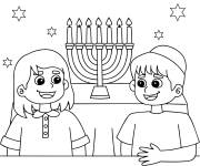 Coloriage Gar&ccedil;on et fille f&ecirc;tent Hanoucca