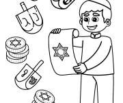 Coloriage Gar&ccedil;on juif pendant le hanoucca avec d&eacute;filement