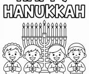 Coloriage Groupe d'enfants avec bougies pour hanoucca