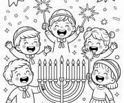 Coloriage Groupe d'enfants c&eacute;l&eacute;brant le hanoucca