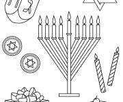 Coloriage Hanoucca, bougies, &Eacute;toile de David, dreidel, pi&egrave;ces de monnaie