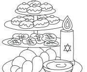 Coloriage Hanoucca nourriture et symboles facile