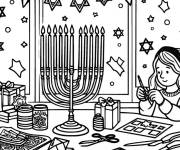 Coloriage Hanoucca pour &acirc;ge pr&eacute;scolaire