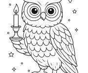 Coloriage hibou tenant une bougie avec menorah pour Hanoukka