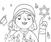 Coloriage Jolie fille allume la bougie de Hanoucca