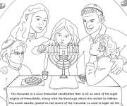 Coloriage La famille r&eacute;unie pour le hanoucca