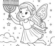 Coloriage la f&eacute;e tenant la Menorah pour Hanoucca