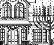Coloriage Maison, menorah pour Hanoucca